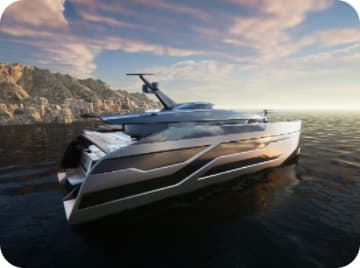 small modern yaht in the see